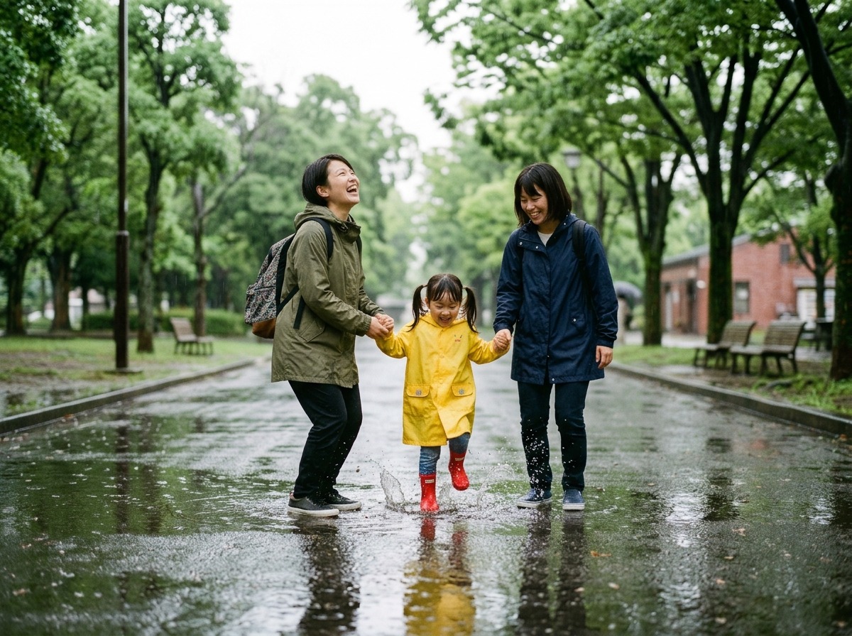 Parents with their daughter at home